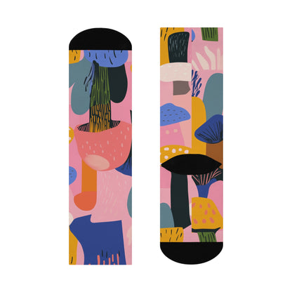 Pink Graphic Mushroom Crew Socks