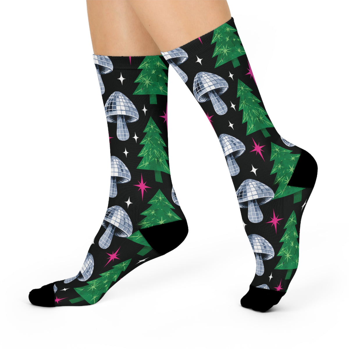 Disco Evergreen Christmas Mushroom Cushioned Crew Socks