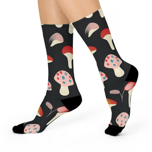 Mushroom Cushioned Crew Socks | Black 011