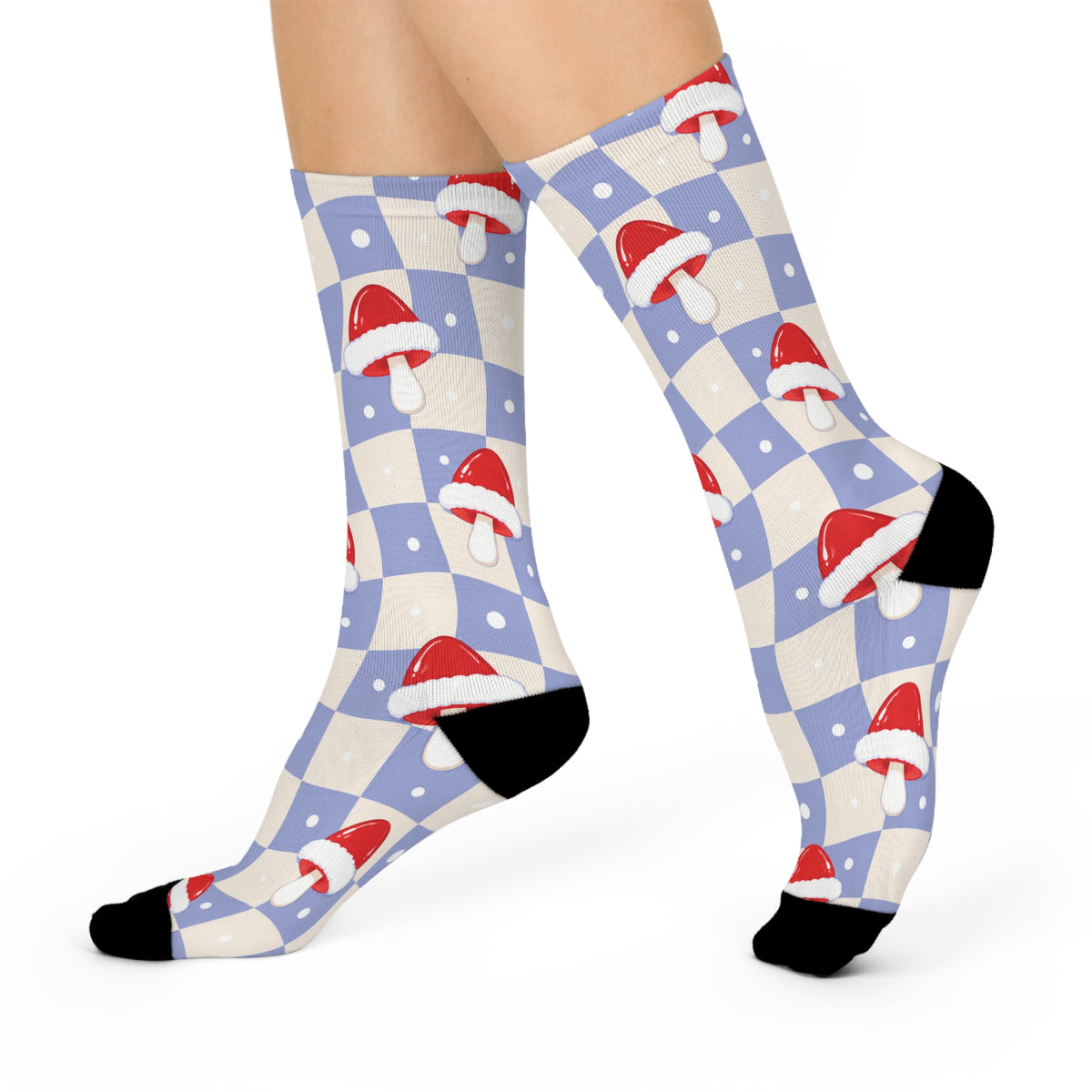 Snow Day Check Christmas Mushroom Cushioned Crew Socks