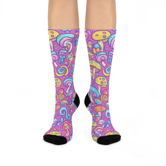 Mushroom Cushioned Crew Socks | Pink 009