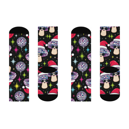 Disco Santa Shrooms Christmas Mushroom Cushioned Crew Socks
