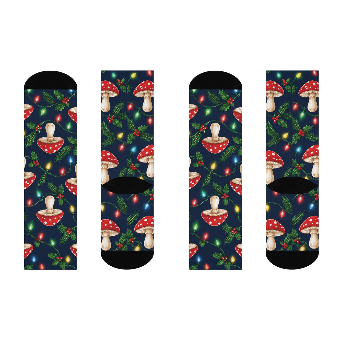 Twinkle Light Morels Christmas Mushroom Cushioned Crew Socks