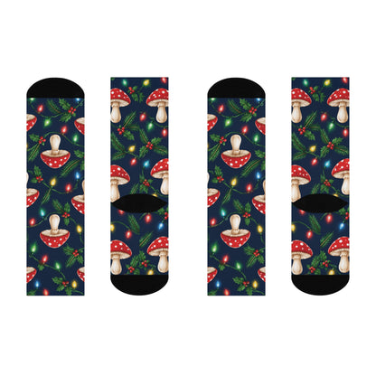Twinkle Light Morels Christmas Mushroom Cushioned Crew Socks