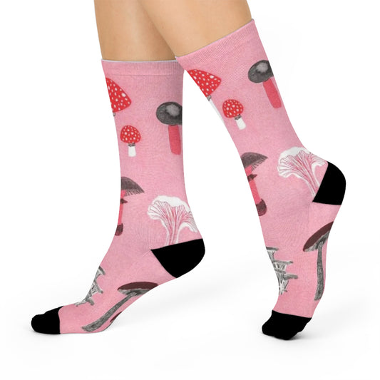 Mushroom Cushioned Crew Socks | Pink 014