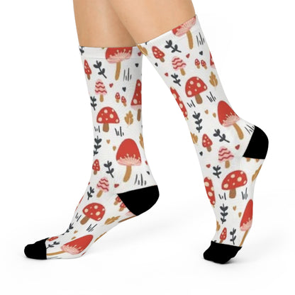 White Woodland Mushroom Crew Socks