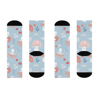 Blue Heart Mushroom Crew Socks