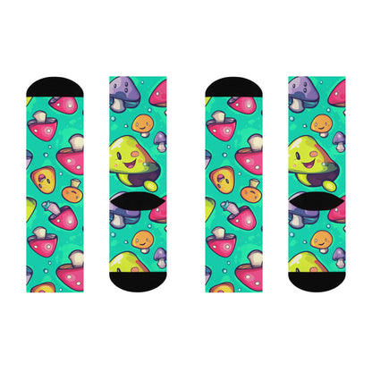Aqua Mushroom Smile Crew Socks