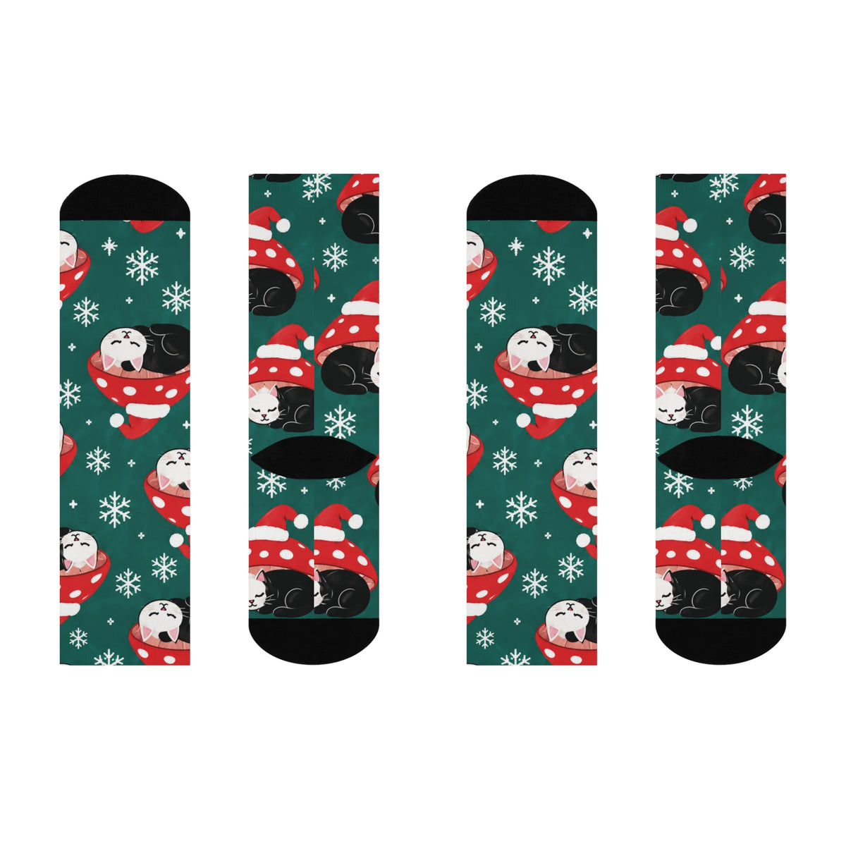 Holiday Cat Nap Christmas Mushroom Cushioned Crew Socks