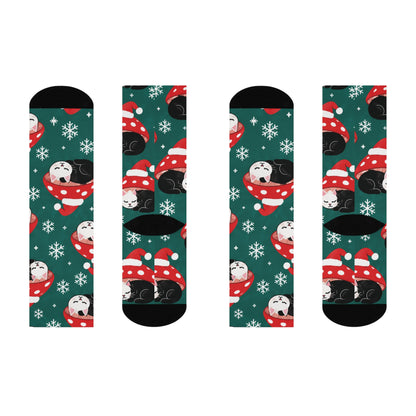 Holiday Cat Nap Christmas Mushroom Cushioned Crew Socks