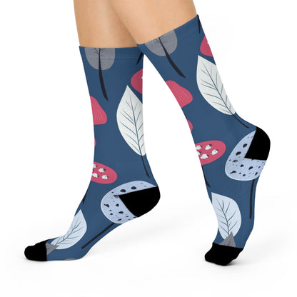 Dusty Blue Mushroom and Leaf Crew Socks