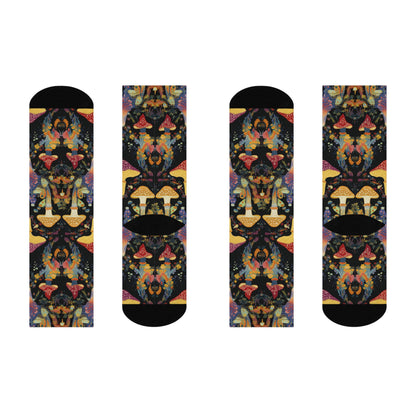 Midnight Botanical Mushroom Crew Socks