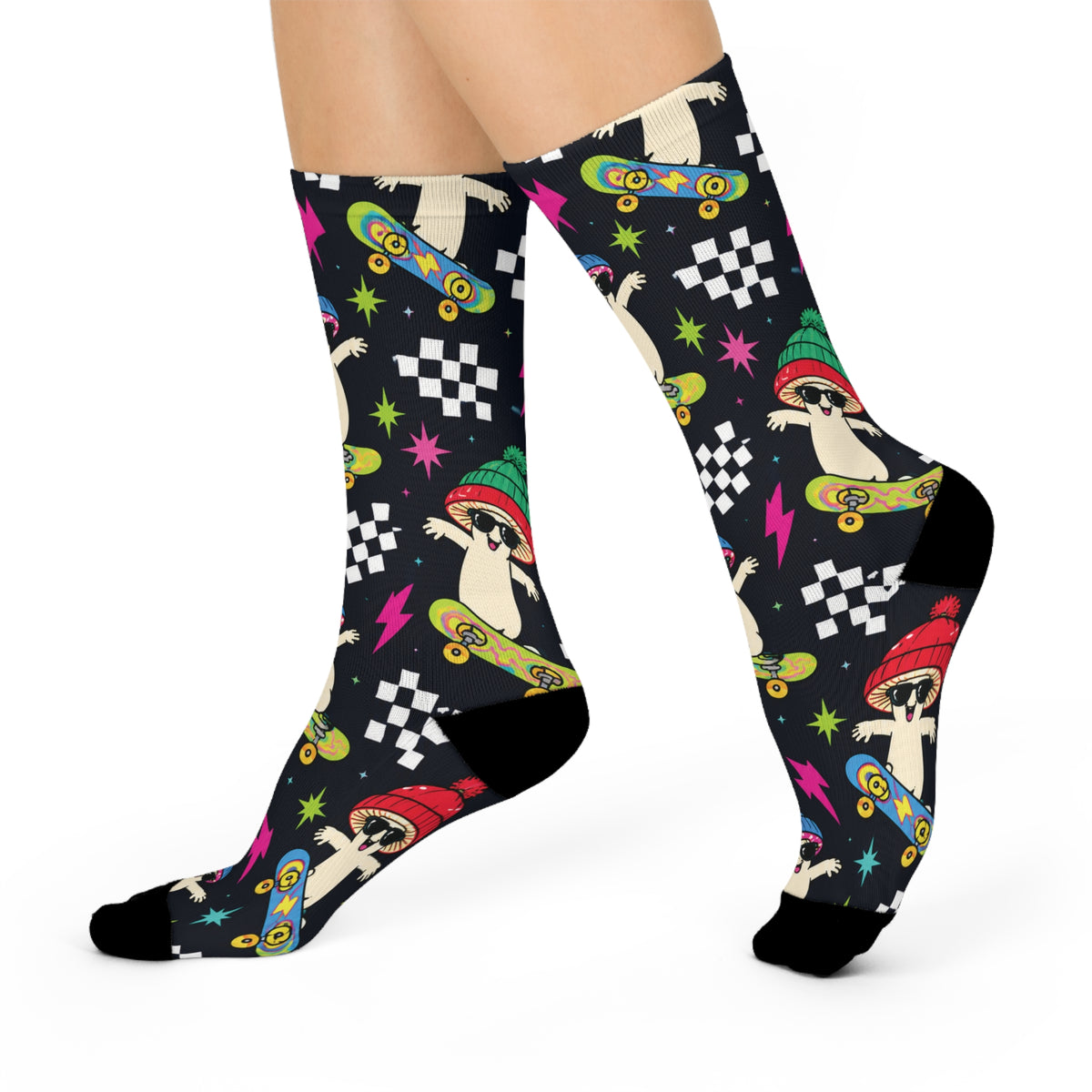 Holiday Shroom Skaters Christmas Mushroom Cushioned Crew Socks