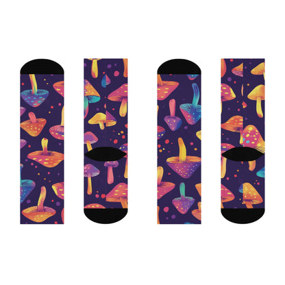 Purple Neon Mushroom Crew Socks