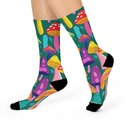 Teal Rainbow Mushroom Crew Socks