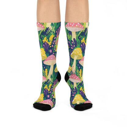 Lush Pink Cap Mushroom Crew Socks