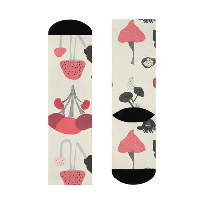 Coral Abstract Mushroom Crew Socks