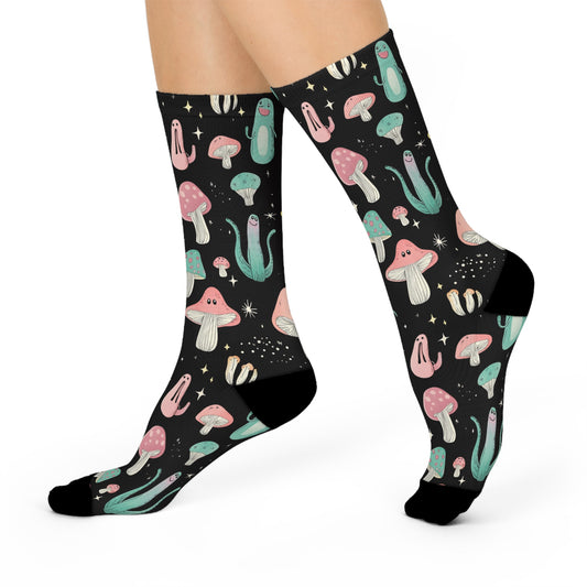 Mushroom Cushioned Crew Socks | Black 021