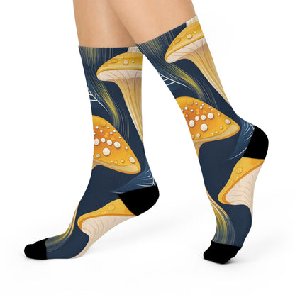 Navy Golden Mushroom Crew Socks