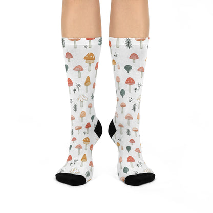 Tiny Earthtone Mushroom Crew Socks