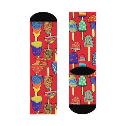 Red Pop Art Mushroom & Popsicle Crew Socks