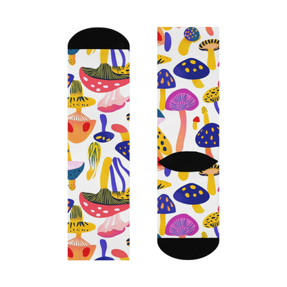 Bold Color Mushroom Collage Crew Socks