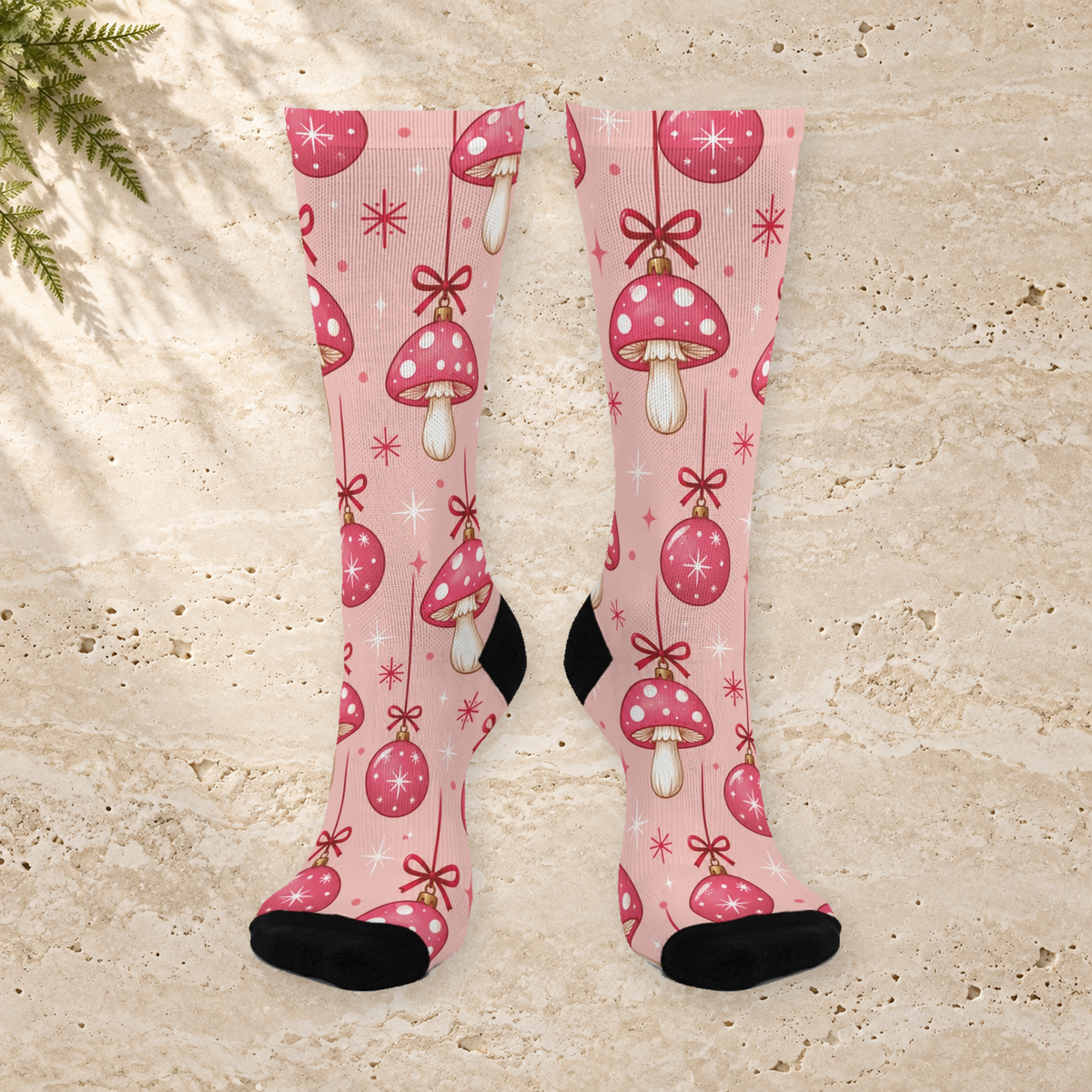 Pink Bauble Bloom Christmas Mushroom Cushioned Crew Socks