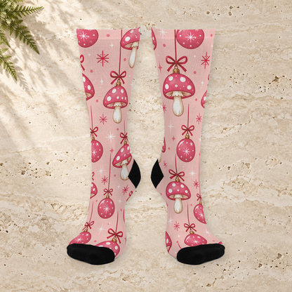 Pink Bauble Bloom Christmas Mushroom Cushioned Crew Socks