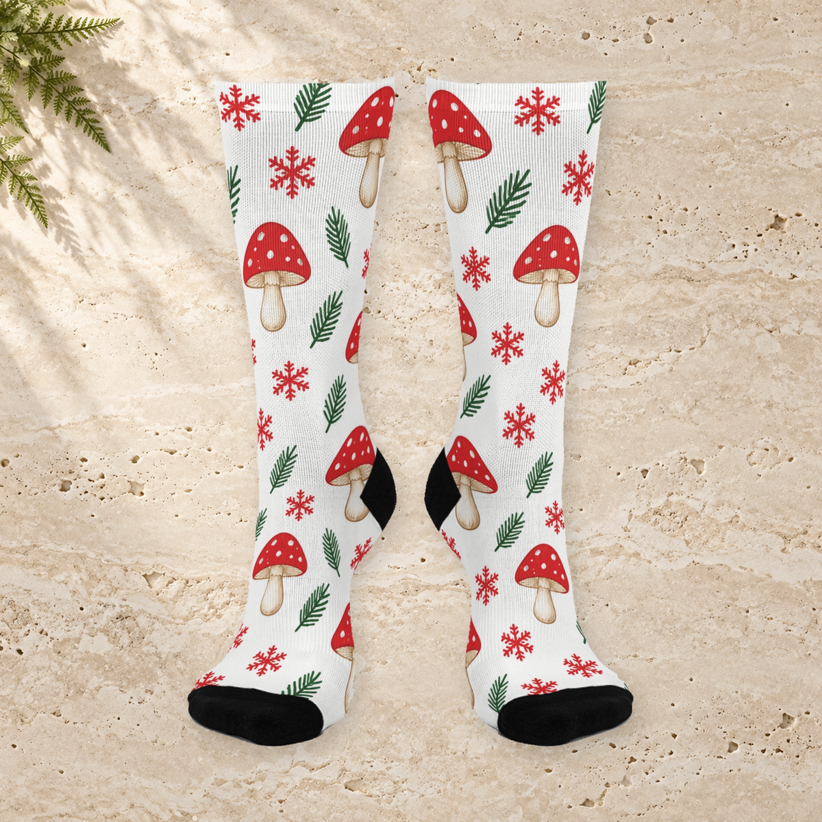 Snowflake Morels Christmas Mushroom Cushioned Crew Socks