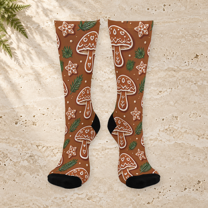 Gingerbread Grove Christmas Mushroom Cushioned Crew Socks