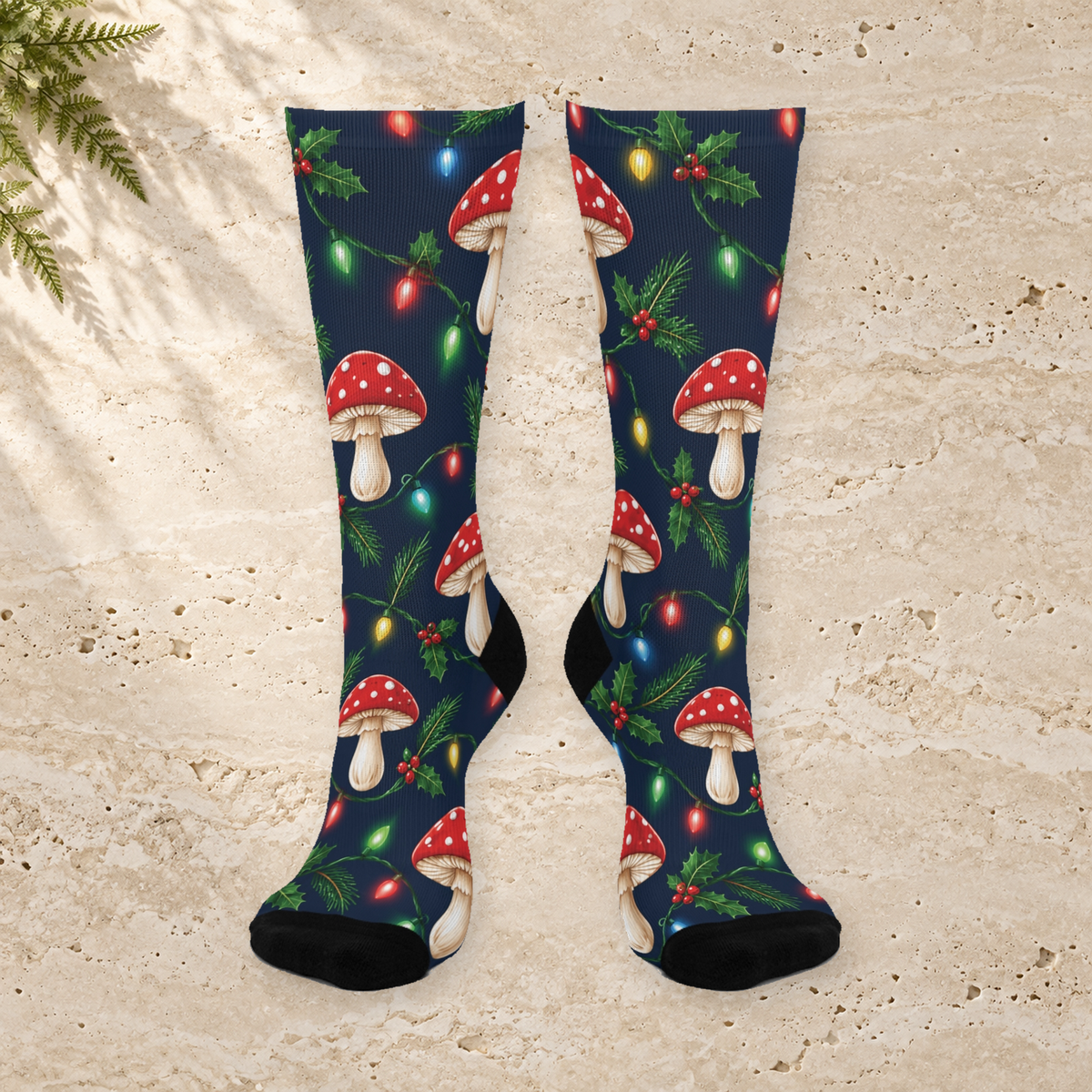 Twinkle Light Morels Christmas Mushroom Cushioned Crew Socks