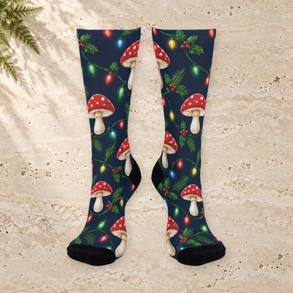 Twinkle Light Morels Christmas Mushroom Cushioned Crew Socks