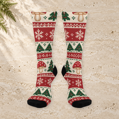 Mushroom Fair Isle Christmas Mushroom Cushioned Crew Socks