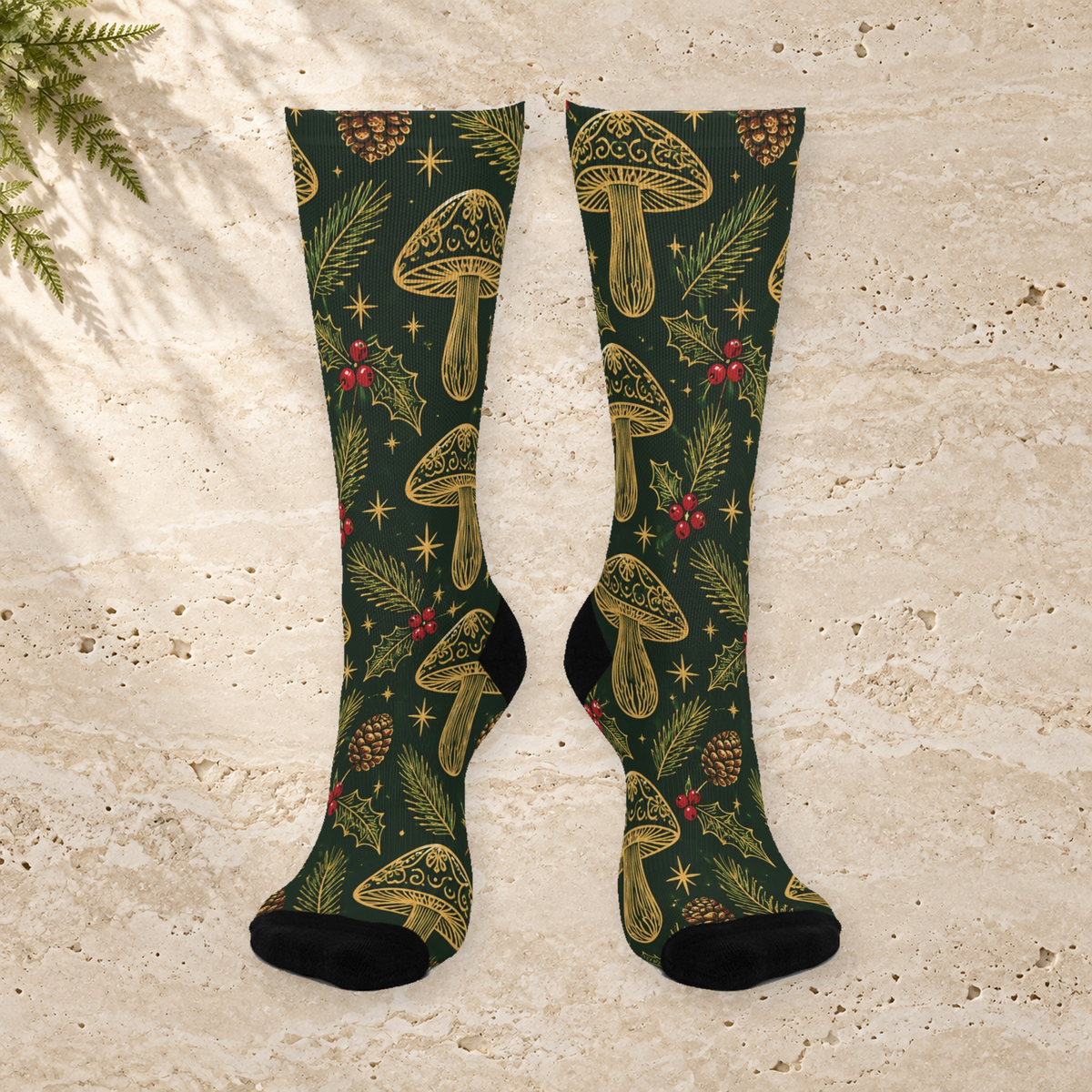 Golden Christmas Grove Christmas Mushroom Cushioned Crew Socks