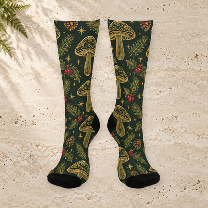 Golden Christmas Grove Christmas Mushroom Cushioned Crew Socks