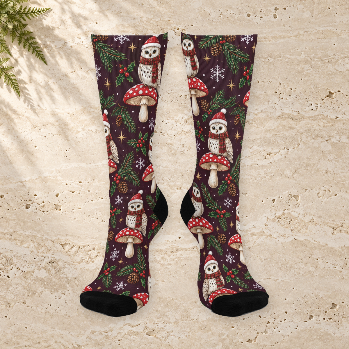Holiday Night Owls Christmas Mushroom Cushioned Crew Socks