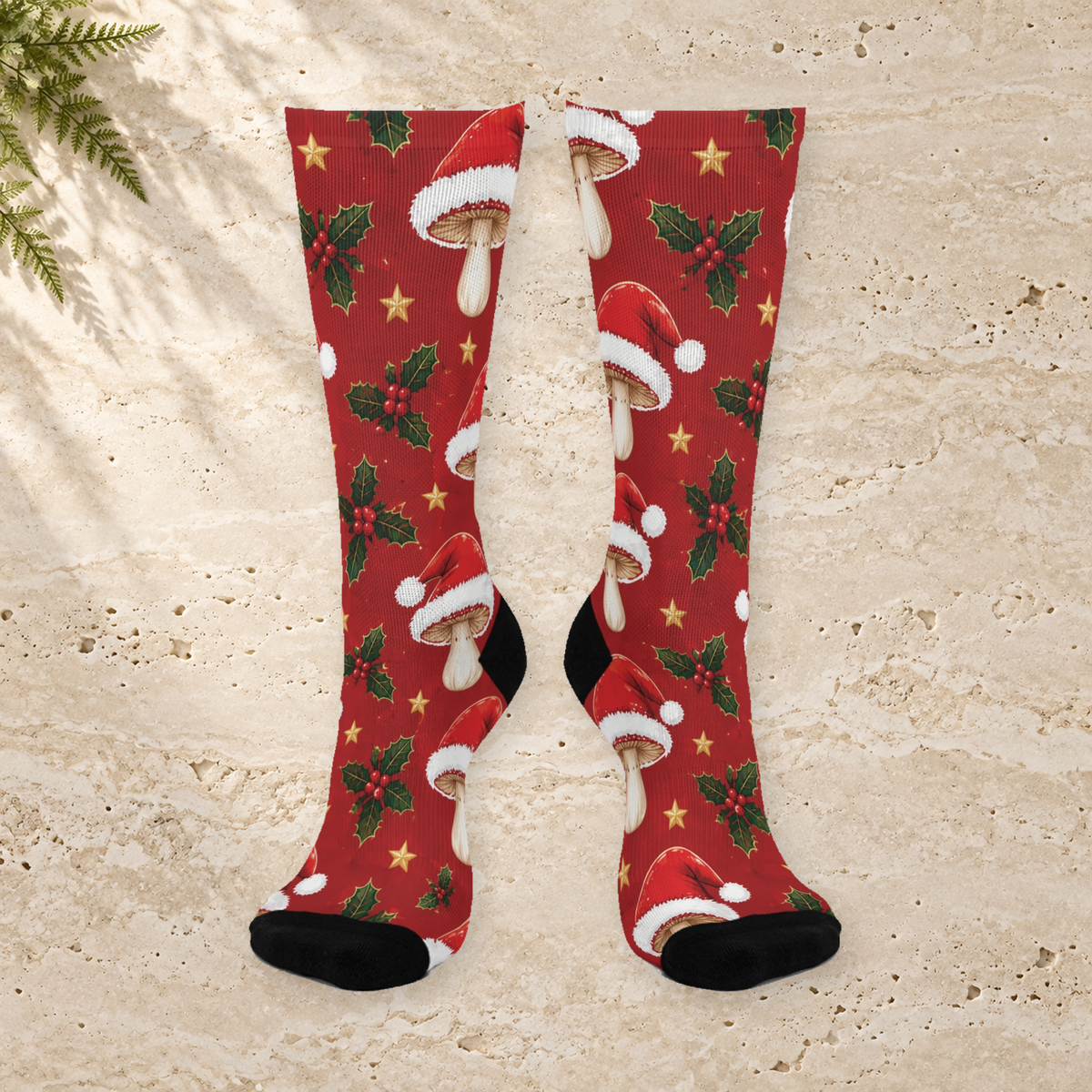 Santa Cap Shrooms Christmas Mushroom Cushioned Crew Socks