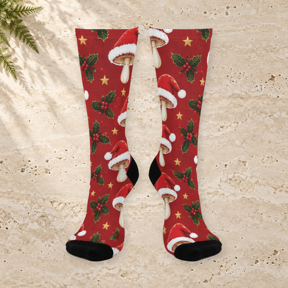 Santa Cap Shrooms Christmas Mushroom Cushioned Crew Socks