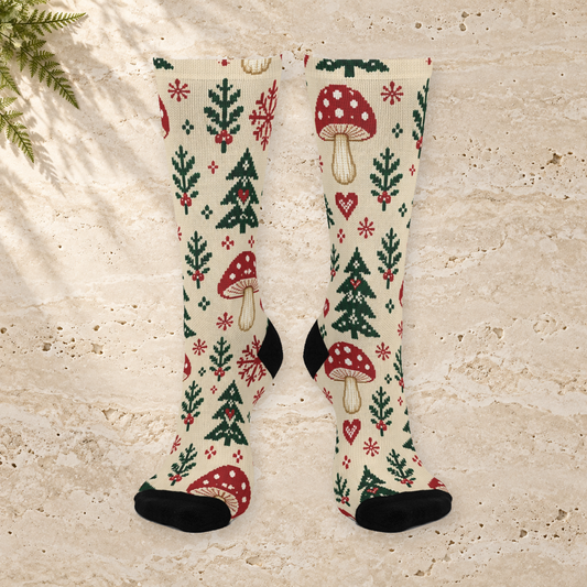 Nordic Mushroom Winter Christmas Mushroom Cushioned Crew Socks