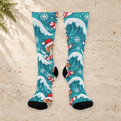 Peppermint Surf Christmas Mushroom Cushioned Crew Socks