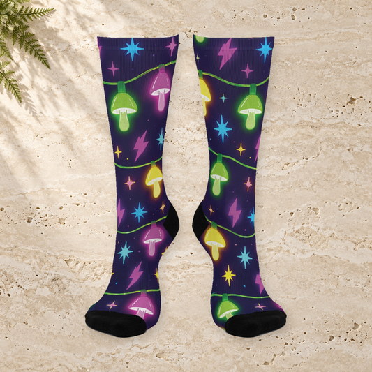 Electric Christmas Lights Christmas Mushroom Cushioned Crew Socks