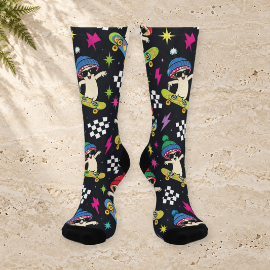 Holiday Shroom Skaters Christmas Mushroom Cushioned Crew Socks