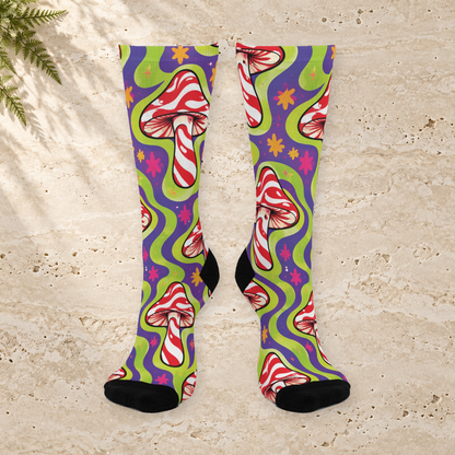 Candy Cane Rave Christmas Mushroom Cushioned Crew Socks