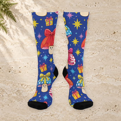 Gift Bow Shrooms Christmas Mushroom Cushioned Crew Socks