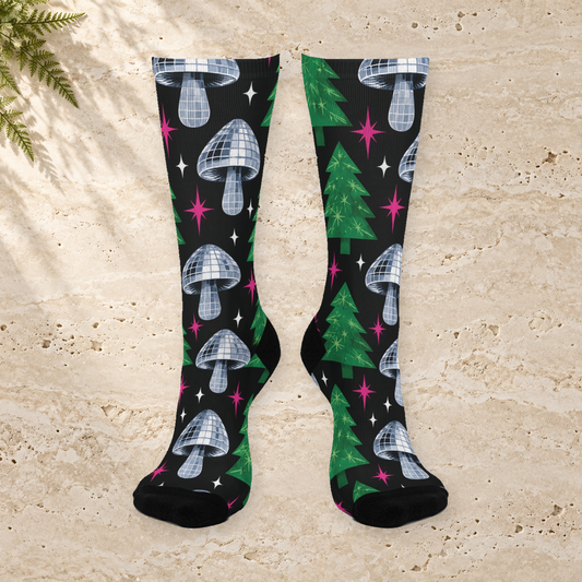 Disco Evergreen Christmas Mushroom Cushioned Crew Socks