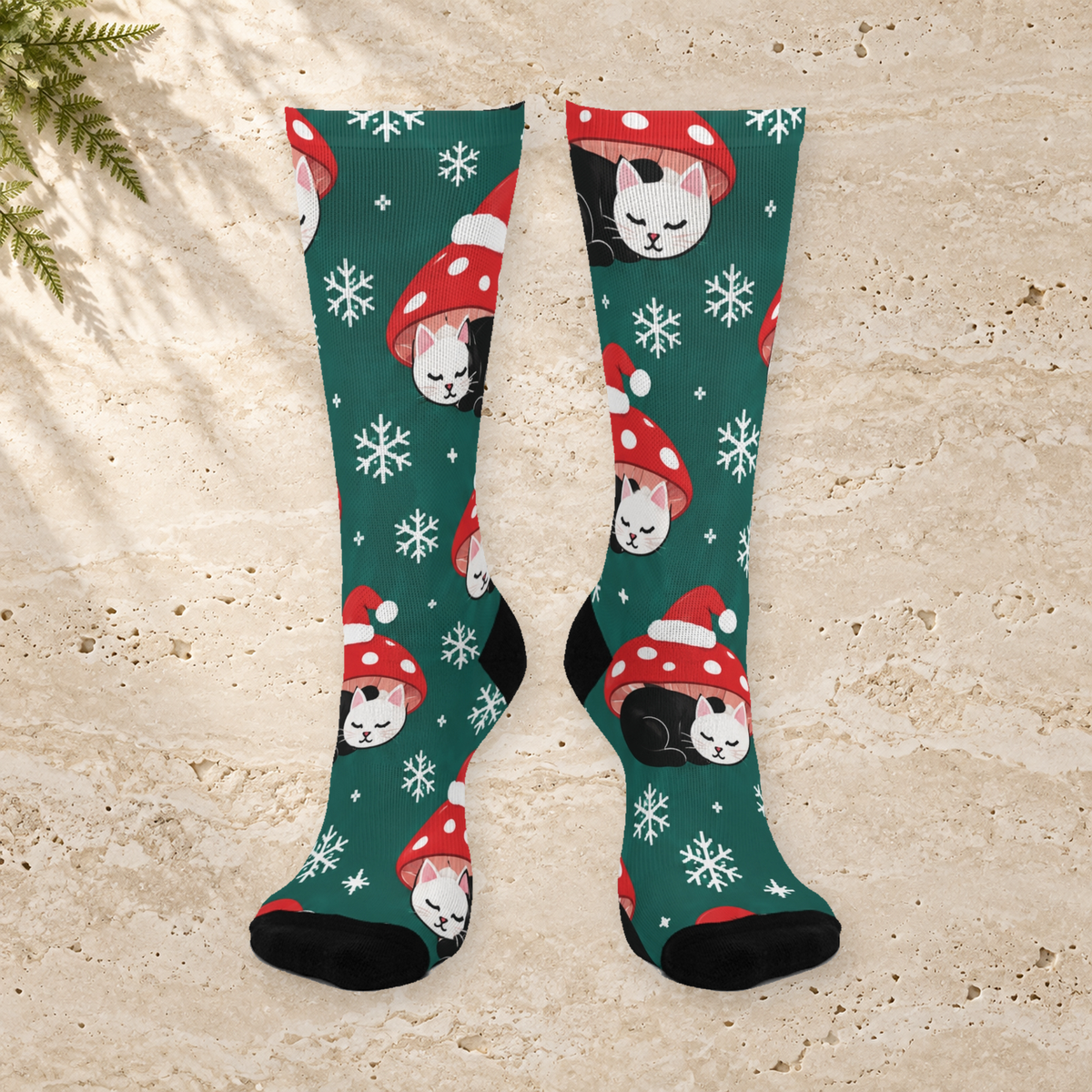 Holiday Cat Nap Christmas Mushroom Cushioned Crew Socks