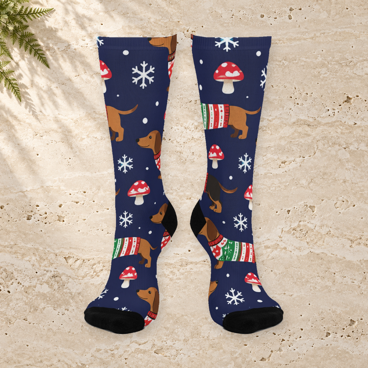 Festive Wiener Dogs Christmas Mushroom Cushioned Crew Socks