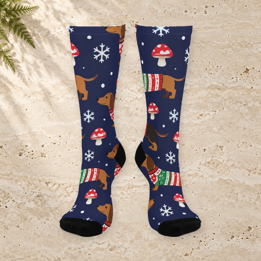 Festive Wiener Dogs Christmas Mushroom Cushioned Crew Socks