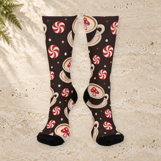 Merry Espresso Christmas Mushroom Cushioned Crew Socks