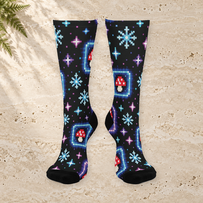 Neon Pixel Portal Christmas Mushroom Cushioned Crew Socks